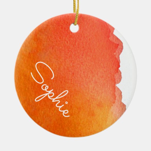 Oranje moderne eenvoudige waterverf kerstnaam keramisch ornament (Voorkant)
