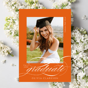 Oranje Moderne Elegante Script Foto Afstuderen Aankondiging