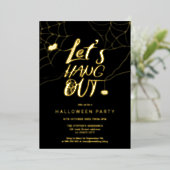 Oranje moderne Halloween spin hanteert script Folie Feestdagenkaart (Staand Voorkant)