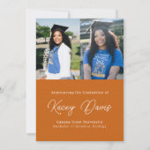 Oranje Moderne Klasse Jaar van en Foto Afstuderen Aankondiging (Achterkant)