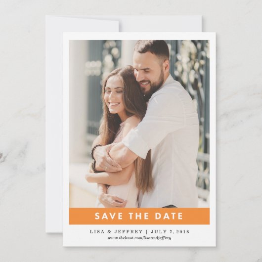 Oranje | Moderne liefdeskleur foto Opslaan datum Save The Date (Voorkant)