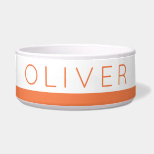 Oranje moderne Stripe Pet-naam op maat Voerbakje
