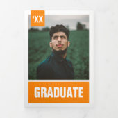 Oranje Moderne Textuur Foto Afstuderen Drieluik Uitnodiging (Cover)