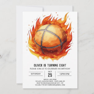 Oranje moderne Waterverf basketbal verjaardag Kaart