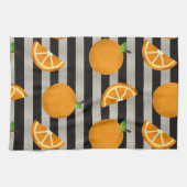 Oranje moderne zwarte & witte strepen theedoek (Horizontaal)