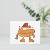 oranje mohawk monster vele ogen briefkaart (Staand voorkant)