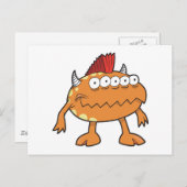 oranje mohawk monster vele ogen briefkaart (Voorkant / Achterkant)