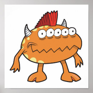 oranje mohawk monster vele ogen poster