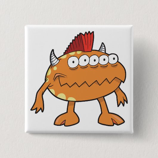 oranje mohawk monster vele ogen vierkante button 5,1 cm (Voorkant)