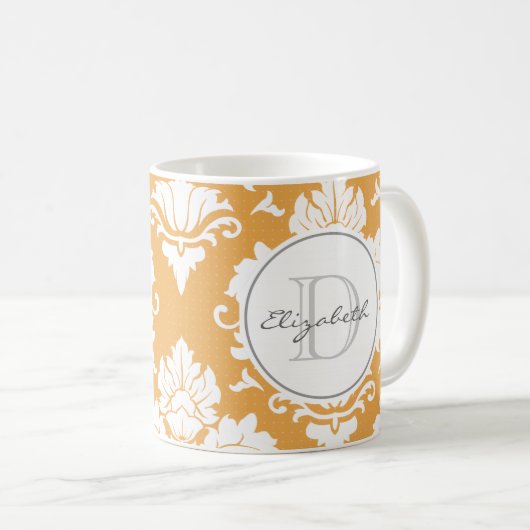 Oranje Mok Damask Monogrammed (Voorkant rechts)