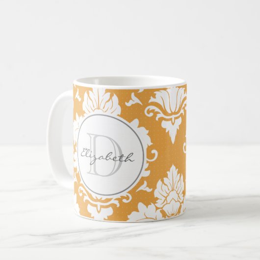 Oranje Mok Damask Monogrammed (Voorkant links)