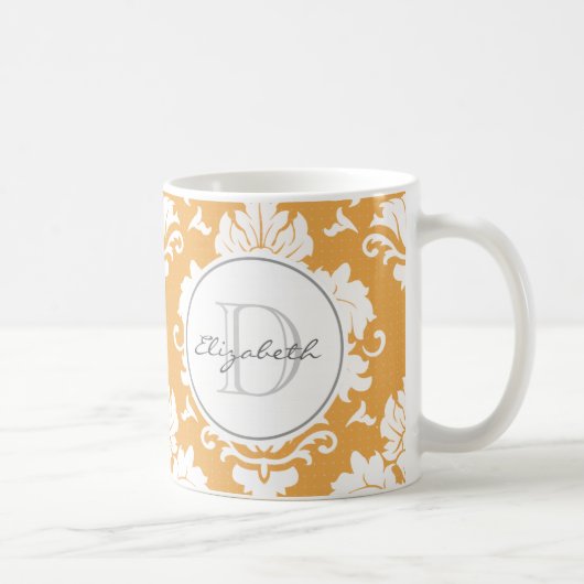 Oranje Mok Damask Monogrammed (Rechts)