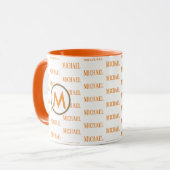 oranje mok met monogram en naampatroon (Voorkant links)