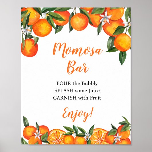 Oranje Momosa Bar Baby shower Drink Teken Poster (Voorkant)