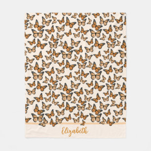 Oranje Monarch Butterflies Aangepaste naam Fleece Deken