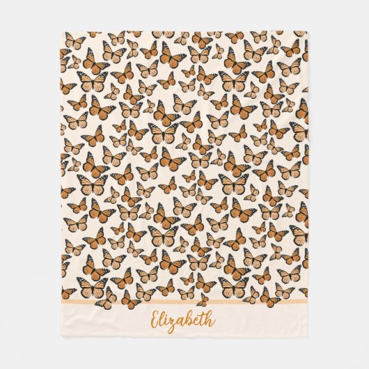 Oranje Monarch Butterflies Aangepaste naam Fleece Deken (Voorkant)