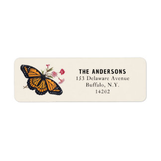 Oranje Monarch Butterfly Return Address Etiket