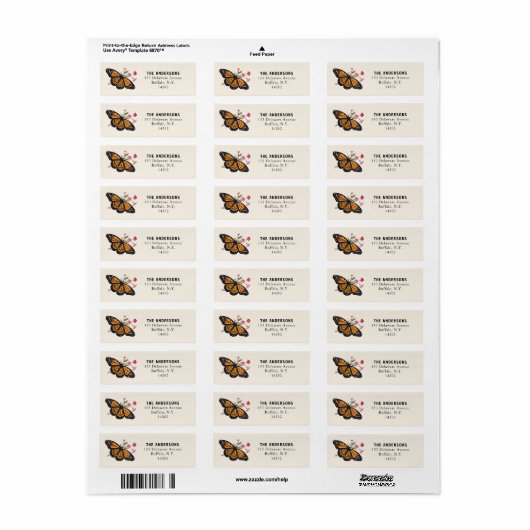 Oranje Monarch Butterfly Return Address Etiket (Full Sheet)