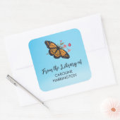 Oranje Monarch Butterfly Sky Blue Bookplate Vierkante Sticker (Envelop)