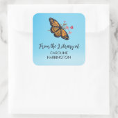 Oranje Monarch Butterfly Sky Blue Bookplate Vierkante Sticker (Tas)