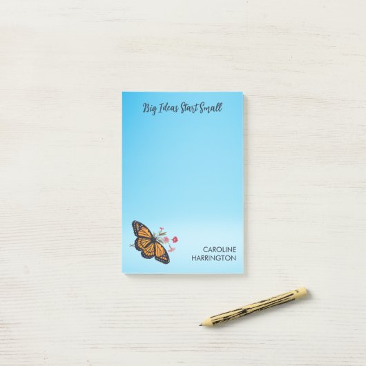 Oranje Monarch Butterfly Sky Blue Inspirerend Post-it® Notes (Op bureau)