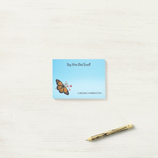 Oranje Monarch Butterfly Sky Blue Inspirerend Post-it® Notes (Op bureau)