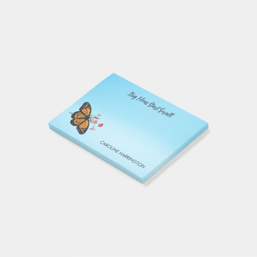 Oranje Monarch Butterfly Sky Blue Inspirerend Post-it® Notes (Schuin)