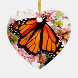 Oranje Monarch op roze bloemen Keramisch Ornament