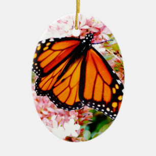 Oranje Monarch op roze bloemen Keramisch Ornament