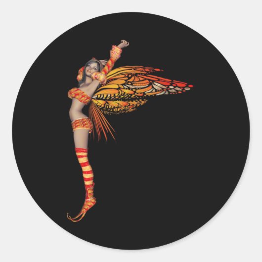Oranje Monarch Pixie Vlinder Fairy 2 - Ronde Sticker (Voorkant)