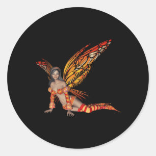 Oranje Monarch Pixie Vlinder Fairy 3 - Ronde Sticker