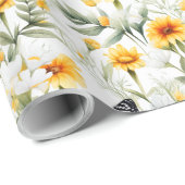 Oranje Monarch Vlinder Geel Groene Bloemen Cadeaupapier (Rol Hoek)