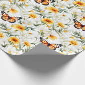 Oranje Monarch Vlinder Geel Groene Bloemen Cadeaupapier (Hoek)