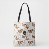 Oranje Monarch Vlinder Patroon Monogram Tote Bag (Voorkant)