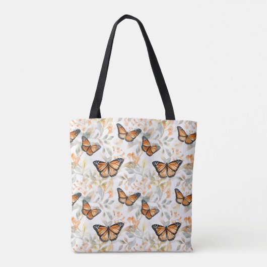 Oranje Monarch Vlinder Patroon Monogram Tote Bag (Achterkant)