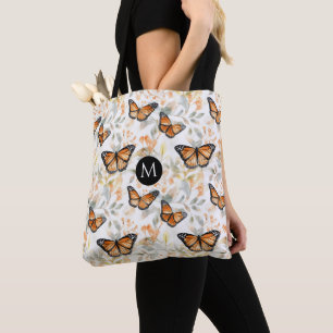 Oranje Monarch Vlinder Patroon Monogram Tote Bag