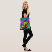 Oranje monarch vlinder verkennen script modern tote bag (Op model)
