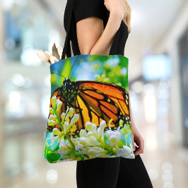 Oranje Monarch Vlinder Witte Bloem Foto Vet Tote Bag