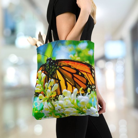 Oranje Monarch Vlinder Witte Bloem Foto Vet Tote Bag