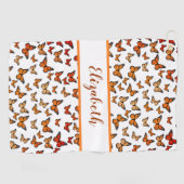 oranje monarchvlinder met aangepaste naam golfhanddoek (Horizontaal)