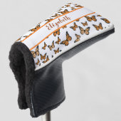 oranje monarchvlinder met aangepaste naam golfheadcover (3/4 voorkant)