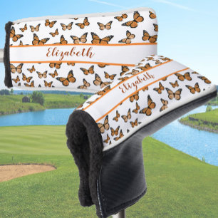  oranje monarchvlinder met aangepaste naam golfheadcover
