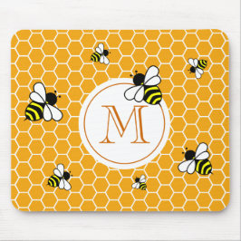 Oranje monogram bijen Honeycomb Patroon Muismat