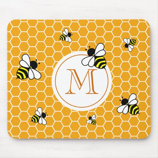 Oranje monogram bijen Honeycomb Patroon Muismat (Voorkant)