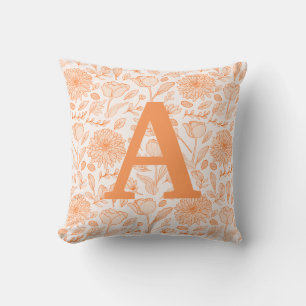 Oranje Monogram Bloemen Meisjes Sierkussen