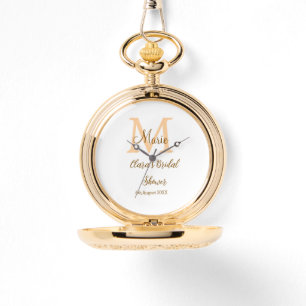 Oranje monogram bruidsfeest voeg naam toe modern s horloge