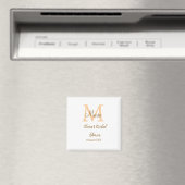 Oranje monogram bruidsfeest voeg naam toe modern s magneet (Insitu (Vaatwasser))