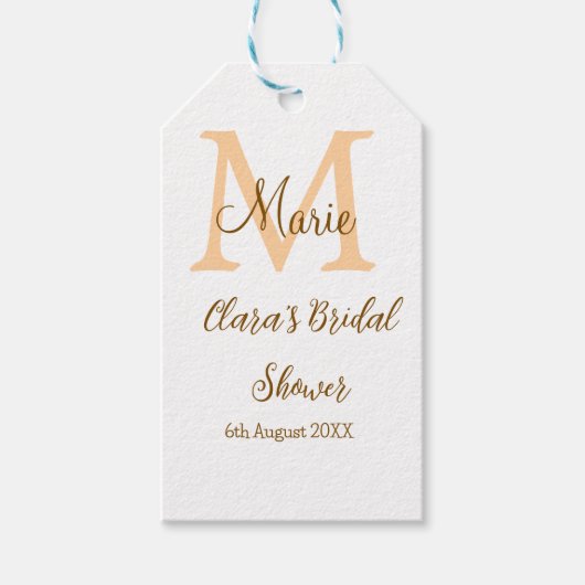 Oranje monogram bruiloftsdouche inclusief naam mod cadeaulabel (Voorkant)