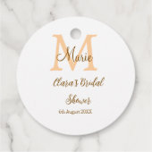Oranje monogram bruiloftsfeest voeg naam toe moder bedankjes labels (Achterkant)