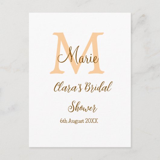 Oranje monogram bruiloftsfeest voeg naam toe moder briefkaart (Voorkant)